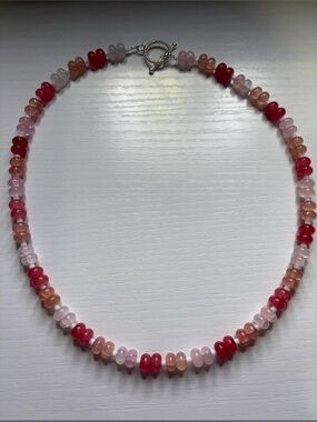 Handcrafted Pink & Red Glass Rondelle Beaded Necklace New 20 inch